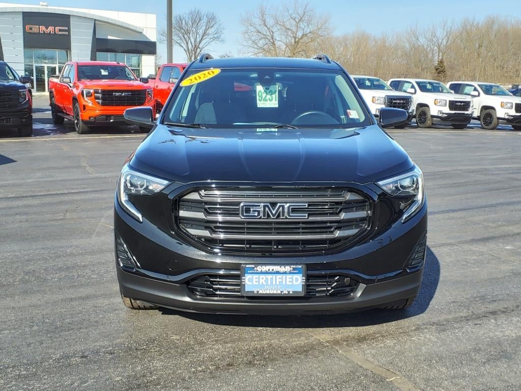 2020 GMC Terrain SLE in Ebony Twilight Metallic — front three-quarter view